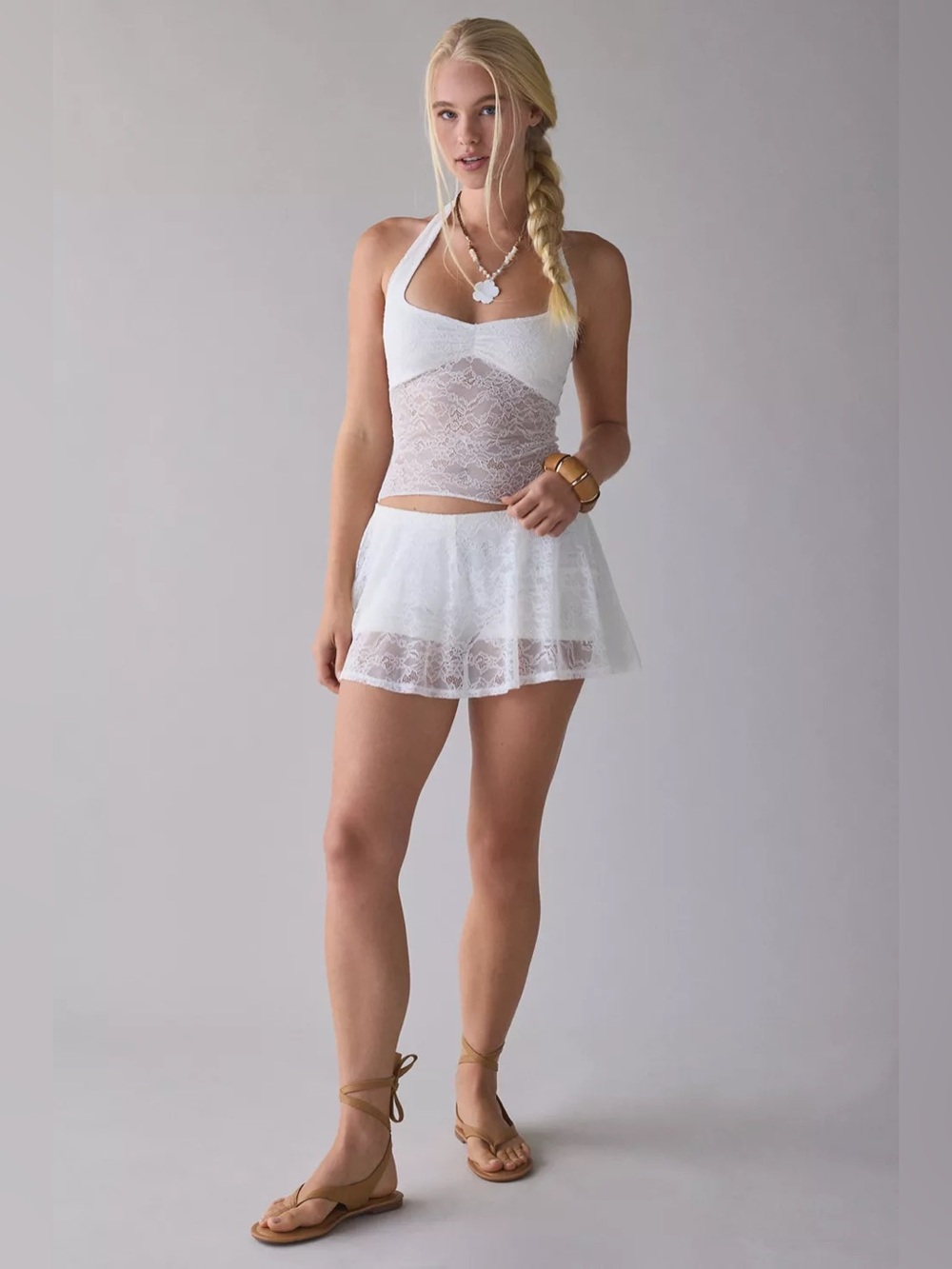UO Out From Under Havana Semi-Sheer Lace Halter Top + Mini Skort 2-Piece Set - Picture 2 of 4
